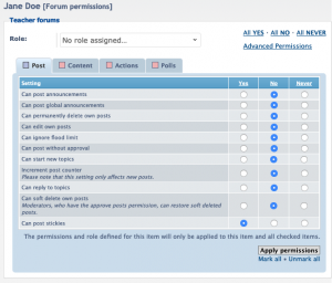 User forum permissions, advanced permissions